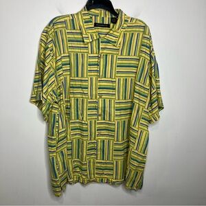Statements retro button down shirt striped square pattern‎ linen Blend men’s XXL